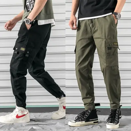 工装裤男夏秋季薄款胖子潮牌宽松加肥加大码cargo束脚休闲长裤子图片