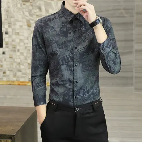 2025秋季新款潮牌男装印花衬衫男士长袖潮流帅气休闲衬衣个性寸衫商品大图