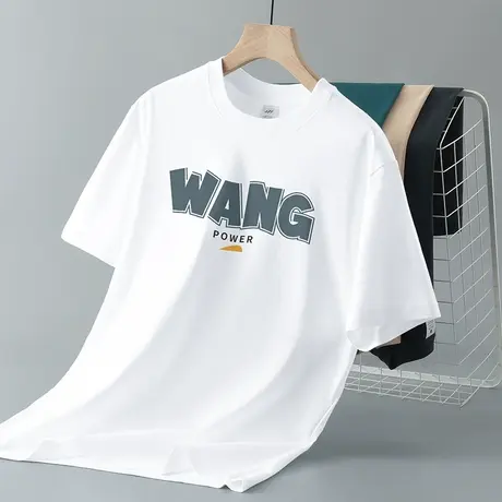 重磅纯棉白色t恤男士短袖圆领宽松上衣服美式印花全棉半袖打底衫商品大图