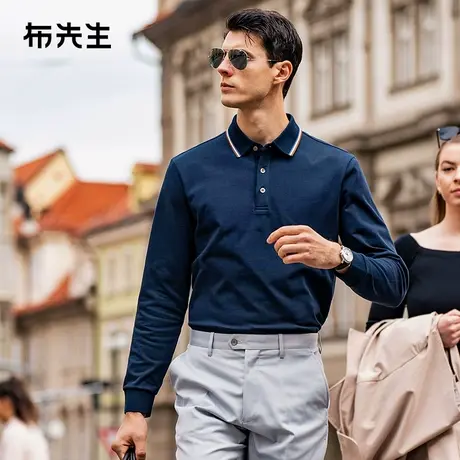 MrBu布先生品质贝壳扣长袖t恤秋季新款拼色翻领商务装BT12283商品大图