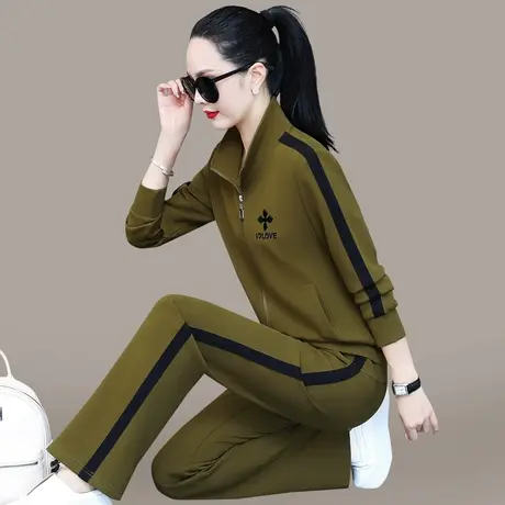 红色休闲运动服套装女春秋季时尚立领拉链卫衣外套直筒裤两件套潮商品大图