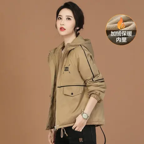 韩潮袭人连帽刺绣加绒工装外套女2023冬新款派克服冲锋服加厚图片