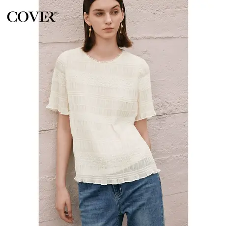 COVER夏季重工珠片绣花压褶上衣图片