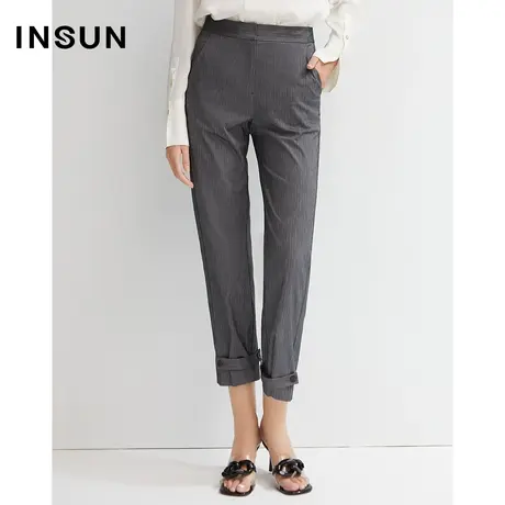 INSUN恩裳夏季灰色条纹棉质西裤商品大图