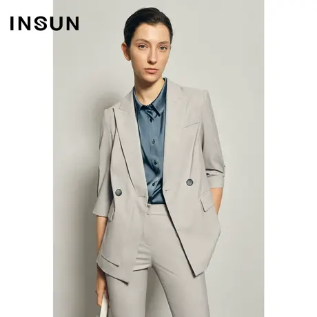 INSUN恩裳夏季七分袖双排扣薄款西装外套图片