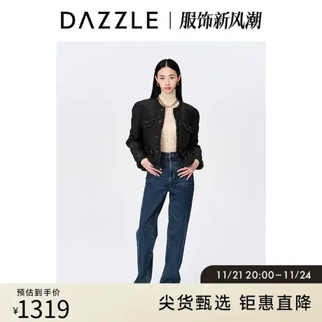 DAZZLE地素奥莱秋黑色小香风气质短款绗缝棉服外套上衣女图片