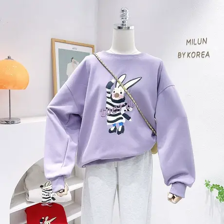 韩国东大门红色上衣女ins甜美兔子长袖卫衣慵懒休闲2023早春新款商品大图