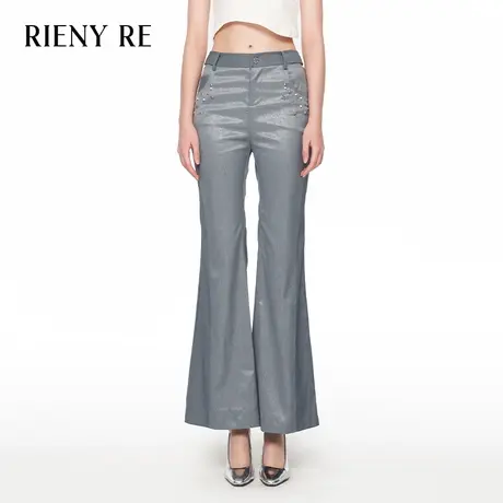 RIENYRE裤子女2023年夏季新款喇叭裤美式复古辣休闲浅色微喇长裤商品大图