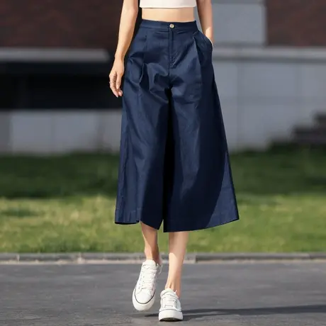棉麻裤子女夏季薄款高腰阔腿裤休闲亚麻七分裙裤2024新款冰丝女裤图片