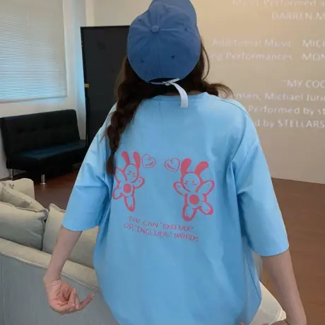 纯棉短袖t恤女2021夏季薄款宽松韩版ins设计感小众chic港味上衣服商品大图