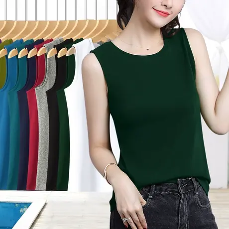 墨绿色宽肩带吊带背心女坎肩圆领无袖直筒款中老年妈妈通勤遮副乳商品大图