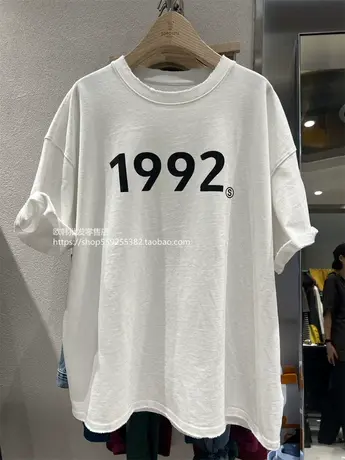 欧货简约半袖2023新款韩版上衣数字短袖T恤宽松美式复古高街潮女商品大图