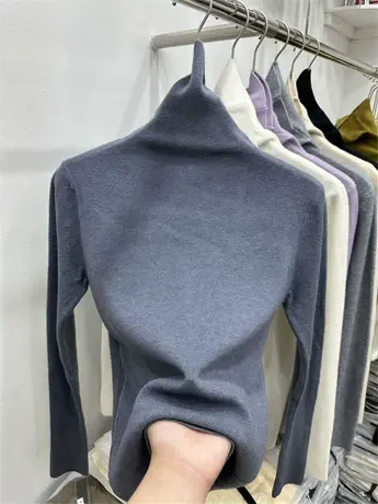 堆堆领高领软糯长袖针织衫女上衣2023秋冬新款洋气内搭打底衫毛衣商品大图