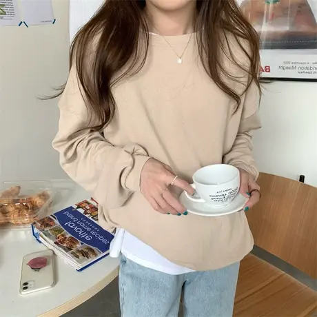 oversize美式复古卫衣女2024春秋薄款宽松设计感小众早秋大码上衣商品大图