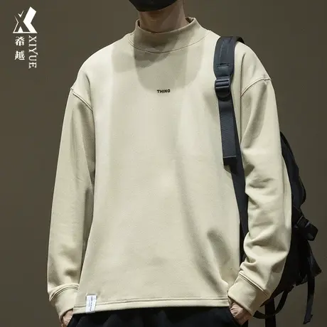 德绒不沾毛卫衣男士半高领保暖内搭打底衫春秋简约大码青少年上衣商品大图