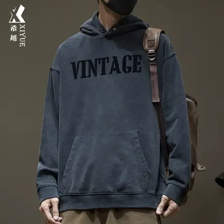 希越重磅男士卫衣2023秋冬美式高街风印花帽衫宽松大码潮牌情侣装商品大图