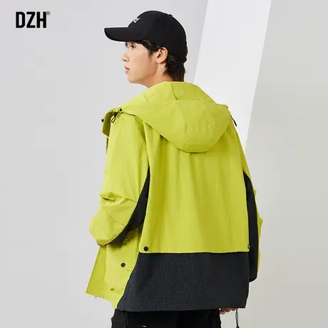 男生荧光黄冲锋衣外套男潮高级感秋季男装2024新款连帽夹克登山服商品大图