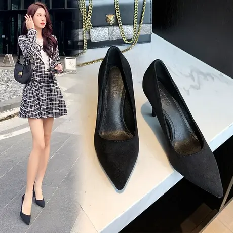 工作单鞋女黑色2024年春季新款不磨脚职业细跟舒适尖头法式高跟鞋商品大图