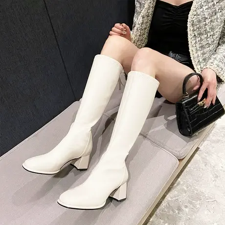 小个子长靴女粗跟2024年冬季新款方头百搭长筒靴时尚不过膝高筒靴商品大图