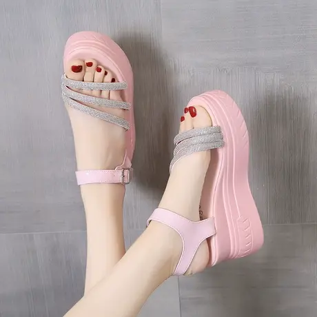 内增高9cm高跟凉鞋女夏季女款女鞋2025新款百搭水钻厚底坡跟凉鞋图片