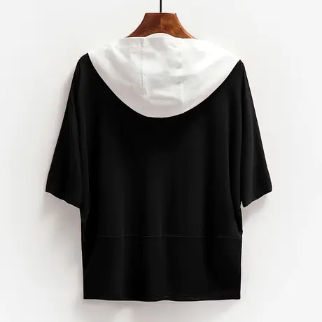 中老年半袖帽衫纯色短袖连帽T恤宽松卫衣冰丝女士薄夏商品大图