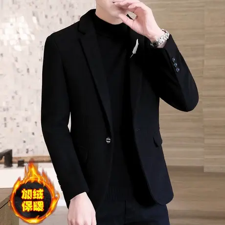 秋冬季毛呢大衣男士加绒加厚呢子西装外套青年休闲西服男装上衣潮商品大图
