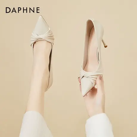 达芙妮米色法式高跟鞋女鞋2022年新款细跟夏季白色尖头配礼服单鞋图片