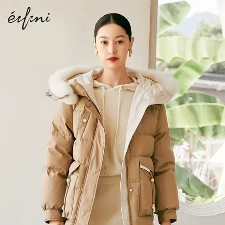 【商场同款】伊芙丽2021冬季新款韩版连帽套头针织衫女1CA432701商品大图