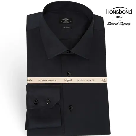 红邦创衣 2023进口定制丝光棉衬衫男黑色长袖正装纯棉衬衣7天定做图片