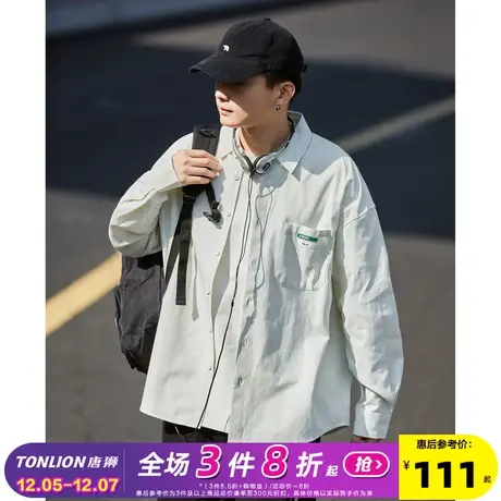 唐狮2024春季新款条纹衬衫男士长袖日系宽松休闲小清新衬衣外套潮图片