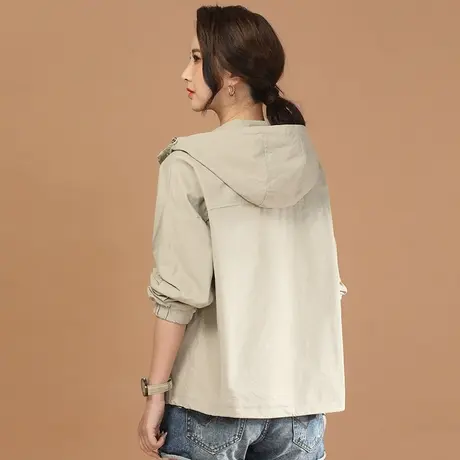 韩潮袭人连帽休闲长袖风衣短外套女2024春秋新款百搭短款夹克图片