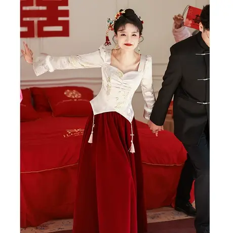 中式敬酒服新娘2024新款秋冬款高级感订婚礼服女结婚冬季长袖冬天图片