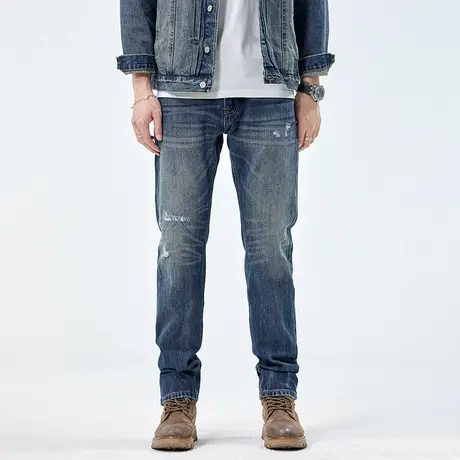 美式牛仔裤男2024新款经典蓝宽松直筒春秋款潮牌潮流高街男士裤子商品大图