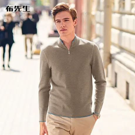 MrBu布先生冬款保暖羊毛衫男秋厚实毛衣半高领蓝色针织衫BT3707商品大图