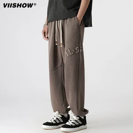 VIISHOW重磅美式钢印字母休闲裤男款潮牌痞帅仿牛仔裤束脚卫裤商品大图