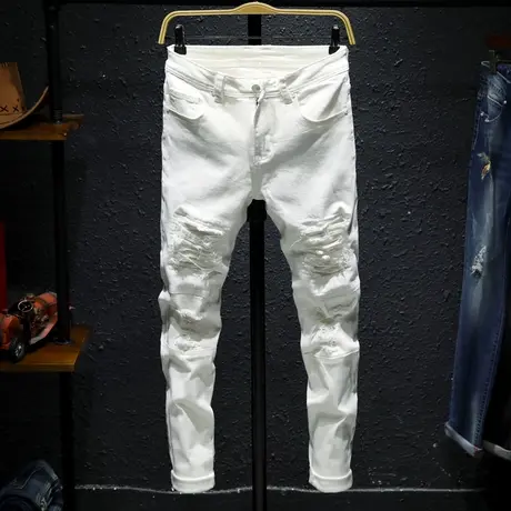 2022夏季新款潮牌破洞牛仔裤男修身小脚裤子男生乞丐裤学生韩版潮商品大图