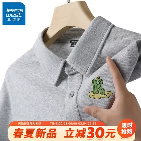 GV真维斯灰色POLO衫男夏季重磅翻领短袖T恤男款大码宽松保罗衫潮A商品大图