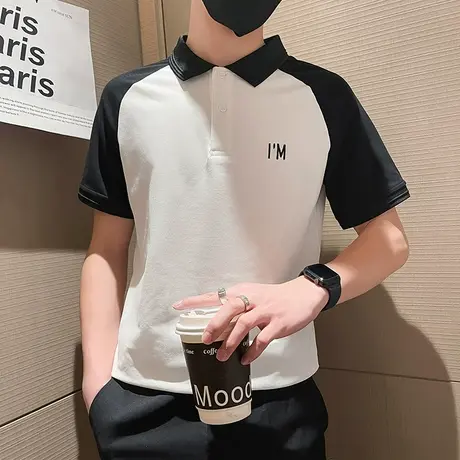 短袖POLO衫男夏季ins韩版撞色休闲高级感半袖t恤潮牌刺绣翻领t恤图片