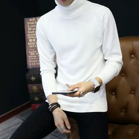 秋季男士高领毛衣修身青年学生套头翻领薄款线衣内搭针织打底衫潮商品大图