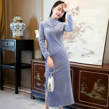 旗袍年轻款少女晚清旗袍时髦洋气高档紧身约会老上海百褶裙长裙子图片