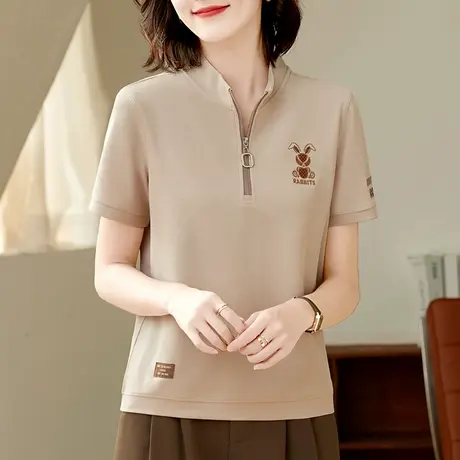 短袖t恤2023年夏装新款女士时尚洋气刺绣休闲上衣服夏季显瘦体恤商品大图