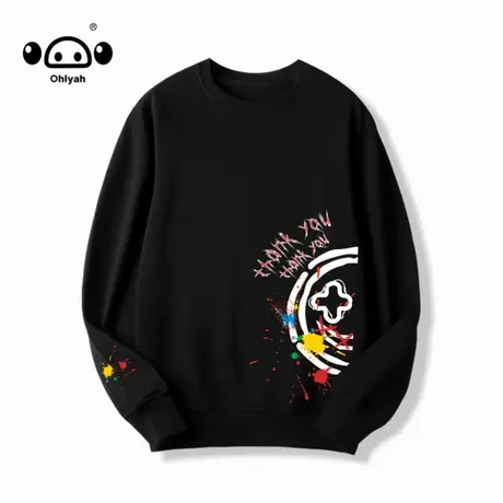 潮牌秋季涂鸦恶魔笑脸圆领卫衣女日系宽松长袖ins情侣定制logo服商品大图