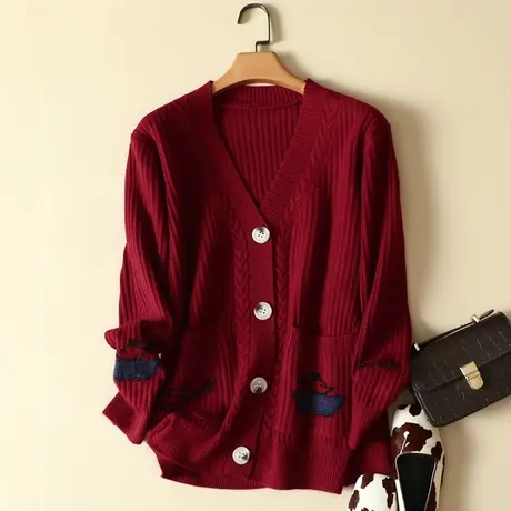 针织毛衣开衫外套女秋冬2022新款长袖上衣复古v领韩版宽松慵懒风商品大图