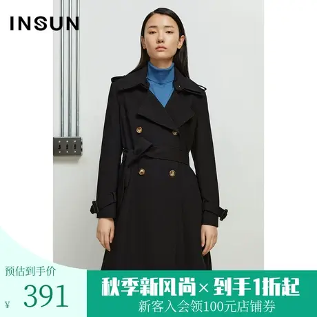 恩裳春新品时尚双层领设计休闲通勤小个子风衣外套图片