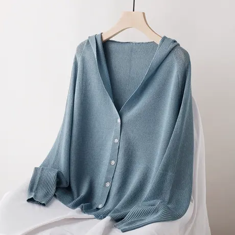 连帽针织开衫女韩版春节新款薄款外套长袖宽松空调衫约会穿搭上衣商品大图