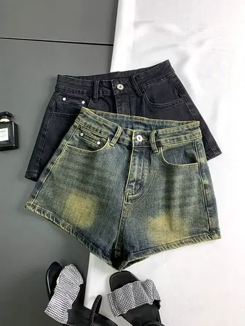 2023新款欧美时尚弹力高腰牛仔短裤女夏季辣妹紧身包臀A字热裤潮商品大图