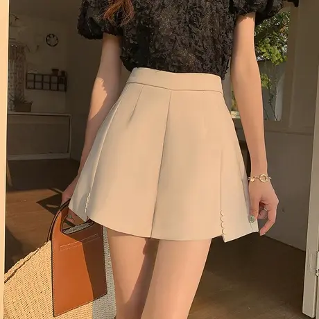 西装短裤女春夏季2023新款高腰白色a字宽松显瘦阔腿裤休闲裤外穿图片