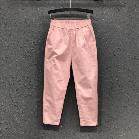 牛仔裤女春夏新款简约休闲松紧高腰九分裤韩版百搭时尚薄款哈伦裤图片