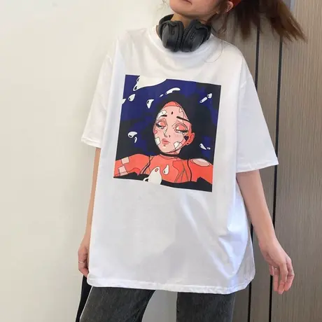 纯棉短袖t恤女2021年新款夏季宽松韩版设计感小众港风上衣服ins潮商品大图