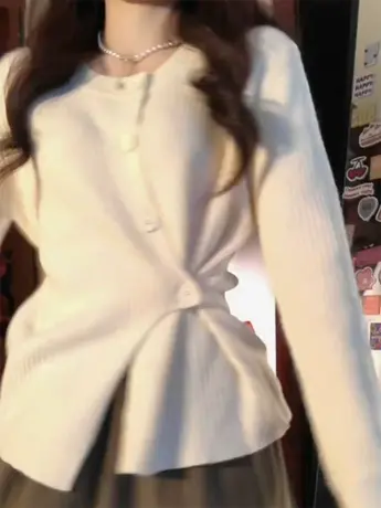 软糯毛衣女秋冬内搭爆款小众设计感收腰显瘦打底长袖针织开衫上衣商品大图